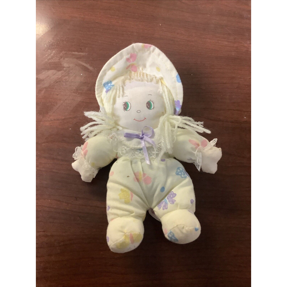 7" VINTAGE CUDDLE WIT BABY GIRL DOLL BUTTERFLY OUTFIT STUFFED ANIMAL PLUSH TOY
